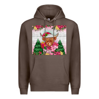 Coffee pink christmas cow Premium Hoodie - MaliasSmallBusiness