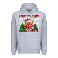 Heather Grey pink christmas cow Premium Hoodie - MaliasSmallBusiness