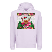 Lilac pink christmas cow Premium Hoodie - MaliasSmallBusiness