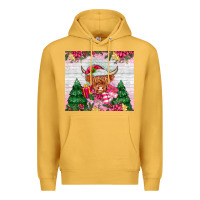 Mustard pink christmas cow Premium Hoodie - MaliasSmallBusiness