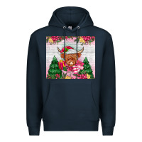 Navy pink christmas cow Premium Hoodie - MaliasSmallBusiness