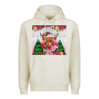 Oatmeal Heather pink christmas cow Premium Hoodie - MaliasSmallBusiness