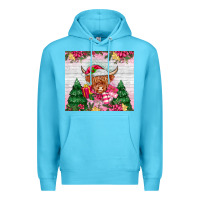 Ocean Blue pink christmas cow Premium Hoodie - MaliasSmallBusiness