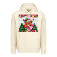 Sandshell pink christmas cow Premium Hoodie - MaliasSmallBusiness