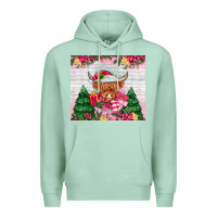 Seafoam pink christmas cow Premium Hoodie - MaliasSmallBusiness