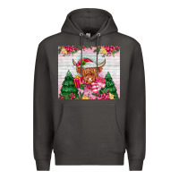 Smoke pink christmas cow Premium Hoodie - MaliasSmallBusiness