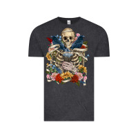 Vintage Black Flower Boho Skull Skeleton Vintage Tee - RanaPortraitStore
