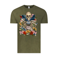 Vintage Olive Flower Boho Skull Skeleton Vintage Tee - RanaPortraitStore