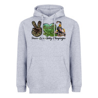 Heather Grey Leopard Peace Love Baby Chimpanzee Heavyweight Hoodie - LillyAllenDesigns