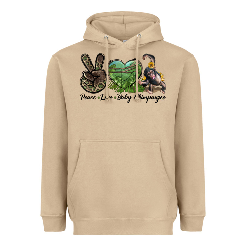 Leopard Peace Love Baby Chimpanzee Heavyweight Hoodie by LillyAllenDesigns | Teevron