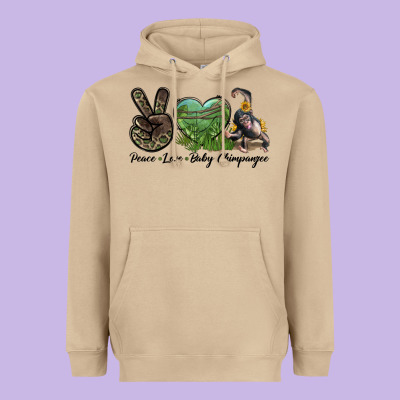 Leopard Peace Love Baby Chimpanzee Heavyweight Hoodie Designed By Lillyallendesigns