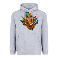 Heather Grey Texas map long haired shaggy cow Heavyweight Hoodie - Jasminsmagicworld