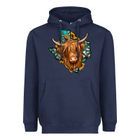 Navy Texas map long haired shaggy cow Heavyweight Hoodie - Jasminsmagicworld