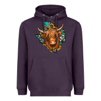 Plum Texas map long haired shaggy cow Heavyweight Hoodie - Jasminsmagicworld