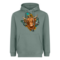 Sage Texas map long haired shaggy cow Heavyweight Hoodie - Jasminsmagicworld