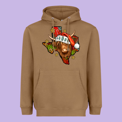 Shaggy Cow Texas Christmas Heavyweight Hoodie Designed By Jasminsmagicworld