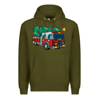 Army Green christmas fire truck Premium Hoodie - MaliasSmallBusiness