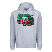 Heather Grey christmas fire truck Premium Hoodie - MaliasSmallBusiness