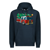 Navy christmas fire truck Premium Hoodie - MaliasSmallBusiness