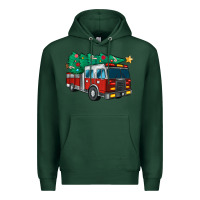 Sports Green christmas fire truck Premium Hoodie - MaliasSmallBusiness