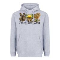 Heather Grey peace love lions Heavyweight Hoodie - LillyAllenDesigns