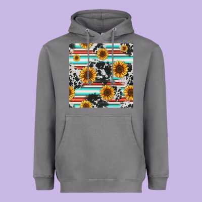 Serape Cowhide Sunflowers Seamless Pattern 12inch Heavyweight Hoodie Designed By Jasminsmagicworld
