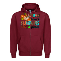 Burgundy autumn leaves pumpkin please Zipper Hoodie - AdoDesignShop