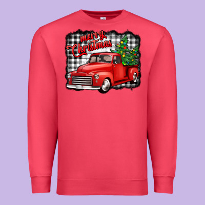 Merry Christmas Red Truck Christmas Trees Premium Sweatshirt Designed By Jasminsmagicworld