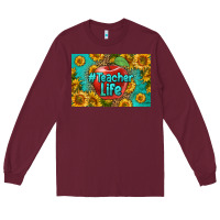 Burgundy teacher life skinny metal can holder Long Sleeve Tee - HRA Design Shop