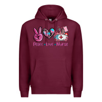 Burgundy peace love nurse Premium Hoodie - AdoDesignShop