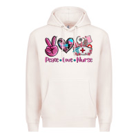 Pale Pink peace love nurse Premium Hoodie - AdoDesignShop