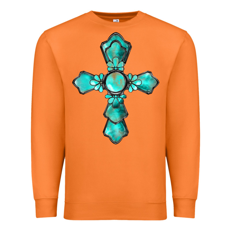 Western Turquoise Gemstone Cross Premium Sweatshirt by BarkalooDesign | Teevron