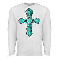 Oatmeal Heather western turquoise gemstone cross Premium Sweatshirt - BarkalooDesign