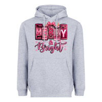 Heather Grey merry and bright pink Christmas Heavyweight Hoodie - Jasminsmagicworld