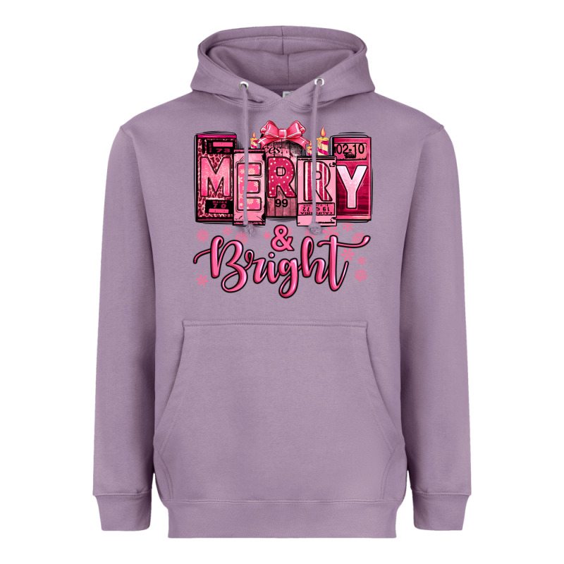 Merry And Bright Pink Christmas Heavyweight Hoodie by Jasminsmagicworld | Teevron