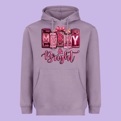 Merry And Bright Pink Christmas Heavyweight Hoodie Designed By Jasminsmagicworld