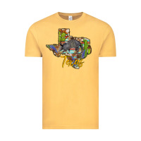 Vintage Mustard texas map armadillo Vintage Tee - BarkalooDesign