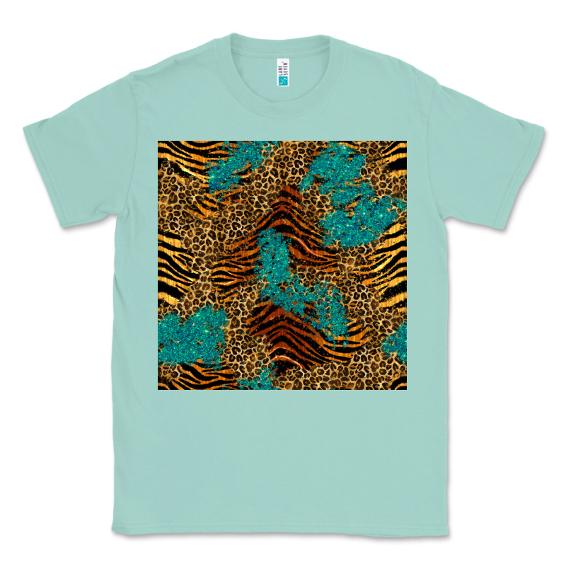 Tiger Leopard Turquoise Glitter Seamless Pattern Classic Tee by BundleAndBundleShop | Teevron