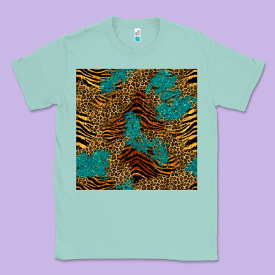 Tiger Leopard Turquoise Glitter Seamless Pattern Classic Tee Designed By Bundleandbundleshop