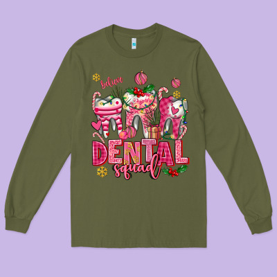 Pink Christmas Teeth Dental Squad Long Sleeve Tee Designed By Adodesignshop