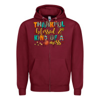 Burgundy thankful  blessed and kind of a mess Zipper Hoodie - AdoDesignShop