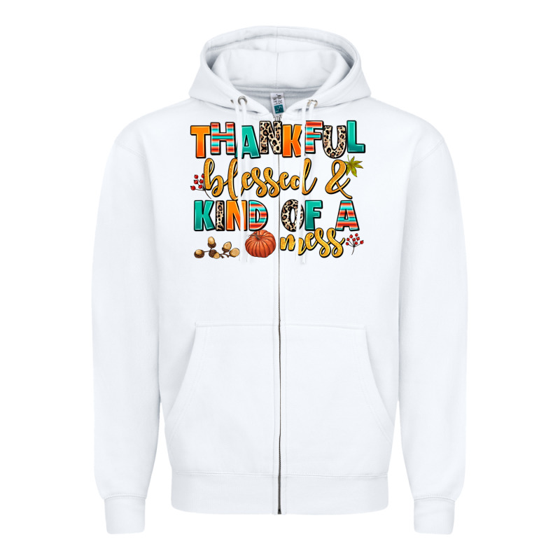 Thankful  Blessed And Kind Of A Mess Zipper Hoodie by AdoDesignShop | Teevron
