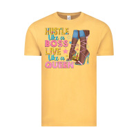 Vintage Mustard hustle like a boss live like a queen Vintage Tee - texasbilliewilder
