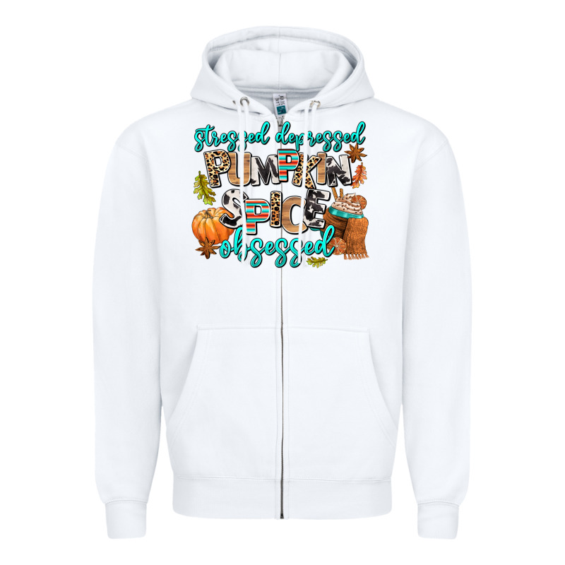 Stressed Depressed Pumpkin Spice Obsessed Zipper Hoodie by AdoDesignShop | Teevron