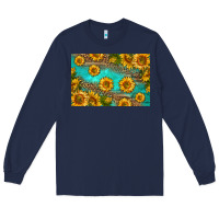 Navy western sunflowers skinny metal can holder Long Sleeve Tee - HRA Design Shop
