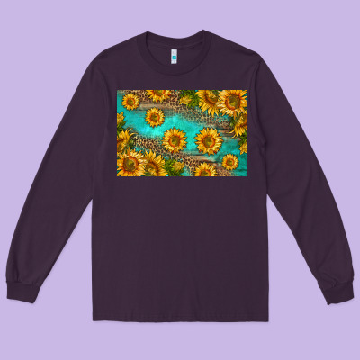 Western Sunflowers Skinny Metal Can Holder Long Sleeve Tee Designed By Hra Design Shop