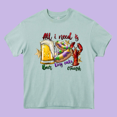 All I Need Is Beer King Cake Crawfish Heavy Core Tee Designed By Sublimationcraftshop
