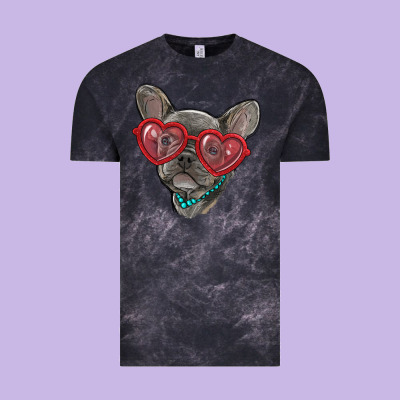 Vintage Tee french bulldog with love glasses