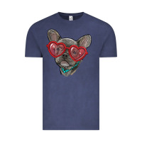 Vintage Denim french bulldog with love glasses Vintage Tee - RanaPortraitStore
