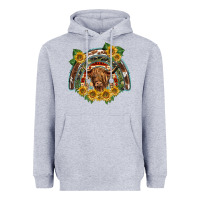 Heather Grey scottish calf sunflowers rainbow Heavyweight Hoodie - BarkalooDesign